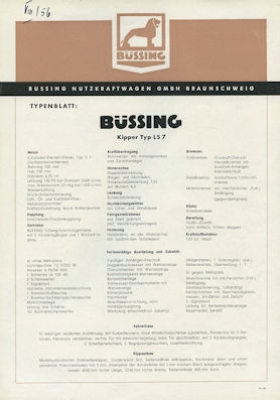 Büssing LS 7 Kipper Prospekt 8.1956