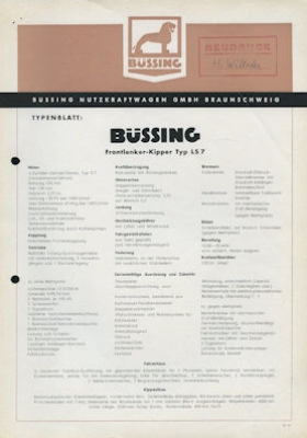 Büssing LS 7 Frontlenker-Kipper Prospekt 12.1956