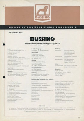 Büssing LS 7 Frontlenker-Sattelschlepper Prospekt 12.1956