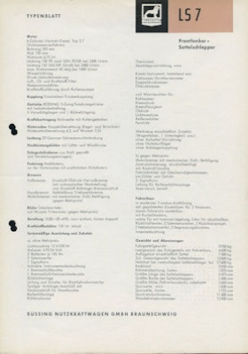 Büssing LS 7 Frontlenker-Sattelschlepper Prospekt 6.1957