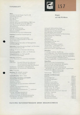 Büssing LS 7 Kipper Prospekt 4.1958