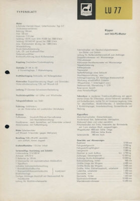 Büssing LU 77 Kipper 145 PS Prospekt 8.1959