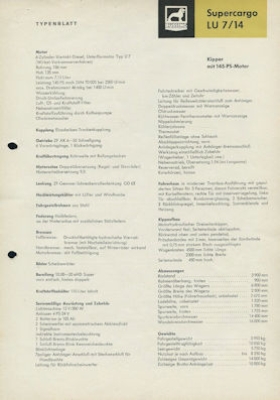 Büssing Supercargo LU 7/14 Kipper 145 PS Prospekt 9.1962