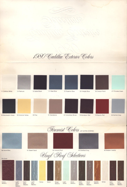 Cadillac Exterior colors 1980