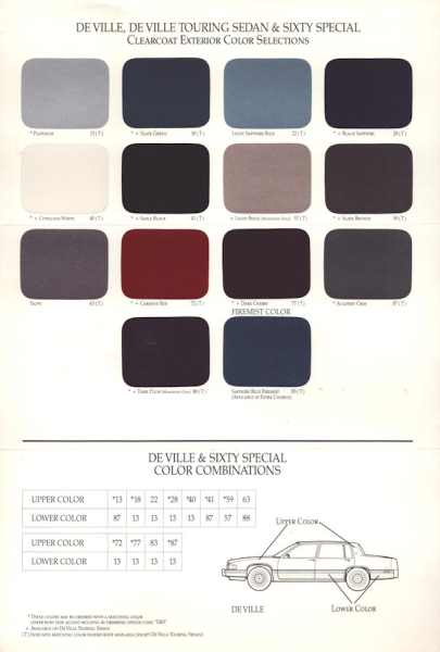 Cadillac Exteriors colors 1993