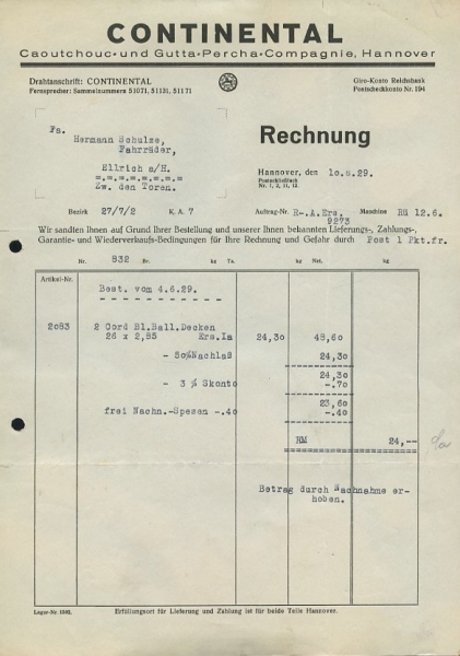 Continental Hannover Rechnung 1928/29