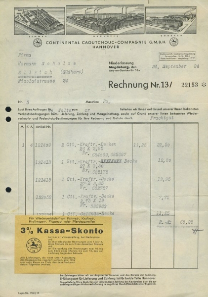 Continental Hannover 5 Rechnungen 1933/35