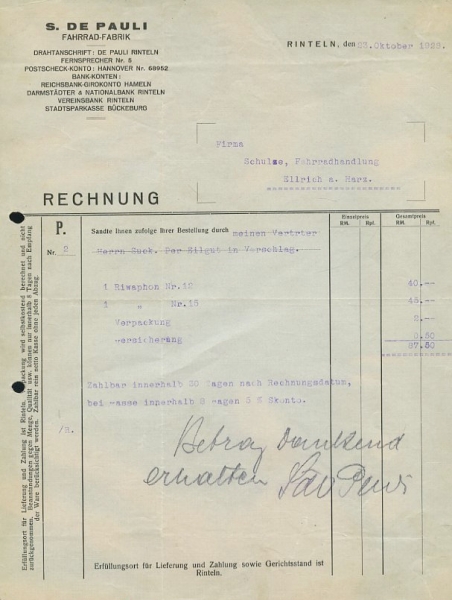 Deutsche Crystalate GmbH, Berlin Rechnung 1932
