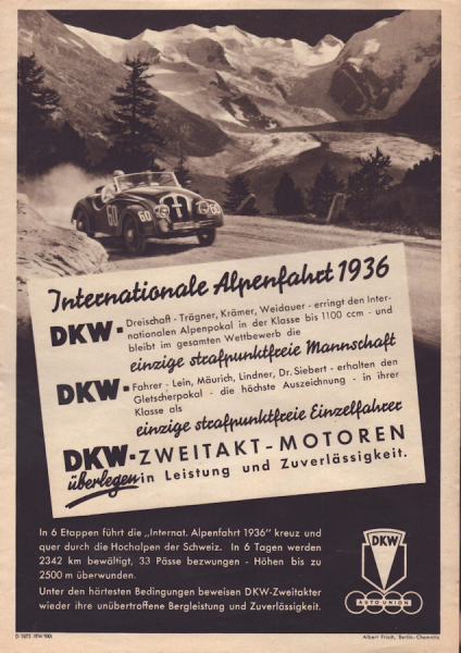 DKW Klein-Plakat Int. Alpenfahrt 1936