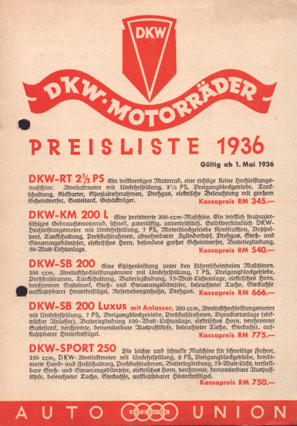 DKW Preisliste 5.1936