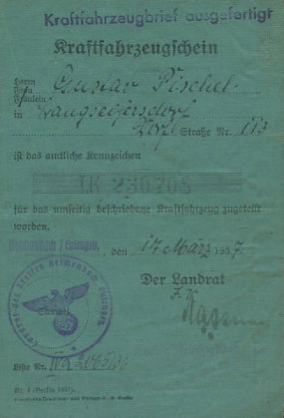 DKW KS 200 Original Fahrzeugbrief 1937