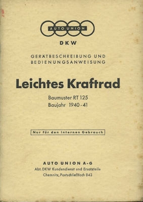 DKW RT 125 owner`s manual 1940-1941