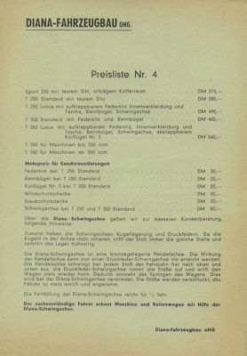 Diana Seitenwagen Prospekt 1950er Jahre