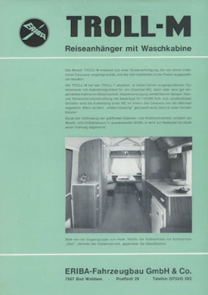 Eriba Wohnwagen Troll-M Prospekt 1960er Jahre