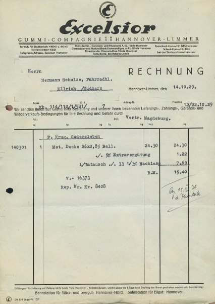 Excelsior, Hannover Rechnung 1929