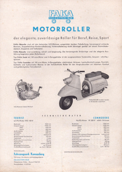 Faka Motorroller Prospekt 1950er Jahre