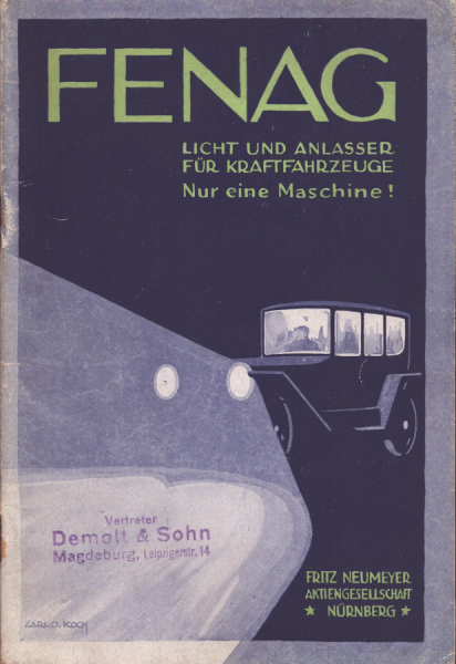 Fenag Licht und Anlasser für Kfz ca. 1925