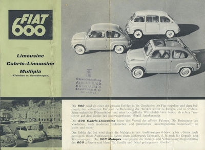 Fiat 600 Prospekt 1950er Jahre