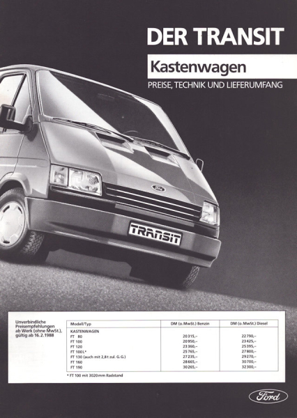 Ford Transit Preisliste 2.1988