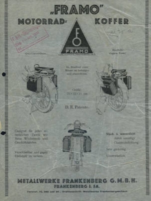 Framo Motorrad-Koffer Prospekt 1931