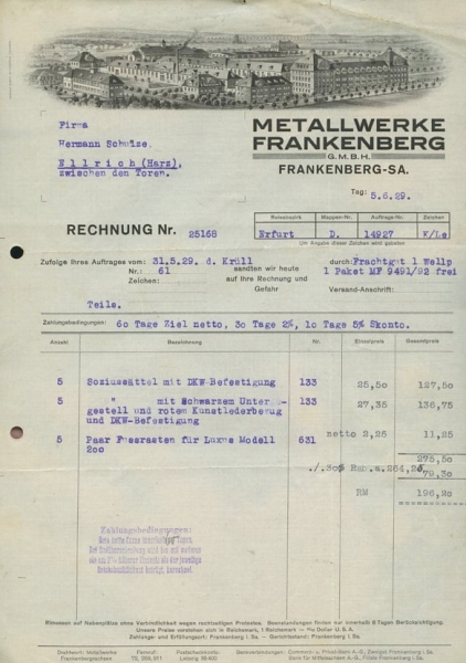 Framo Rechnung von 1929