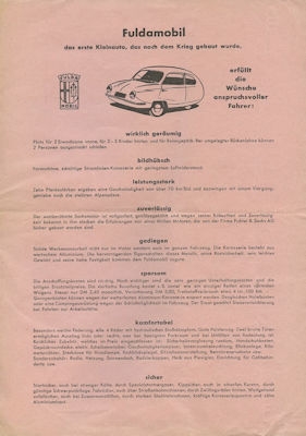 Fuldamobil Prospekt ca. 1953