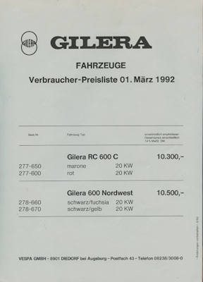 Gilera Preisliste 3.1992