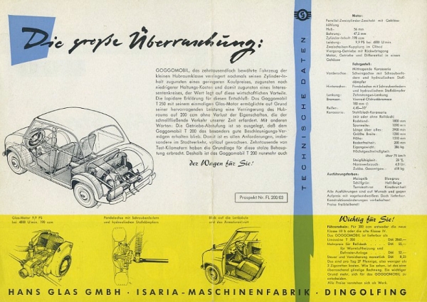 Glas Goggomobil 200 ccm Prospekt ca. 1957