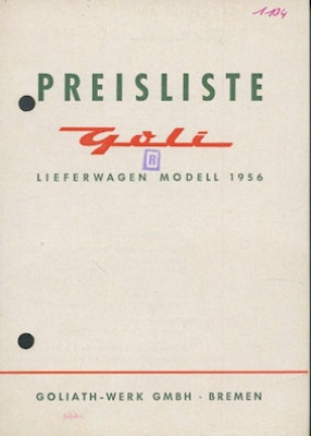 Goliath Goli Preisliste 1956