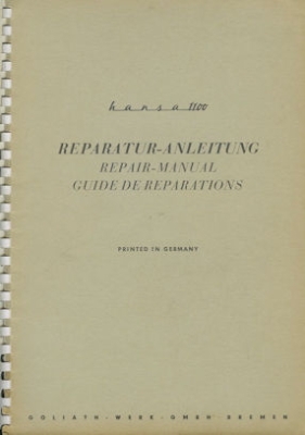 Hansa 1100 Reparaturanleitung 2.1960