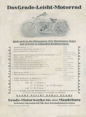 Grade Leichtmotorrad Sporterfolge brochure 1923