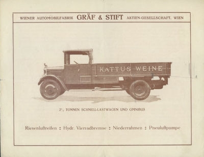 Gräf & Stift Schnell-Lastwagen / Omnibus 2,5 Tonnen Prospekt 1920er Jahre