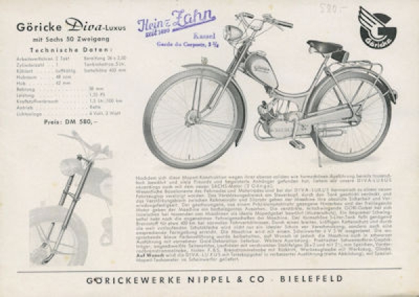 Göricke Moped Diva-Luxus Prospekt ca. 1954