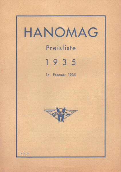 Hanomag Preisliste 14.2.1935