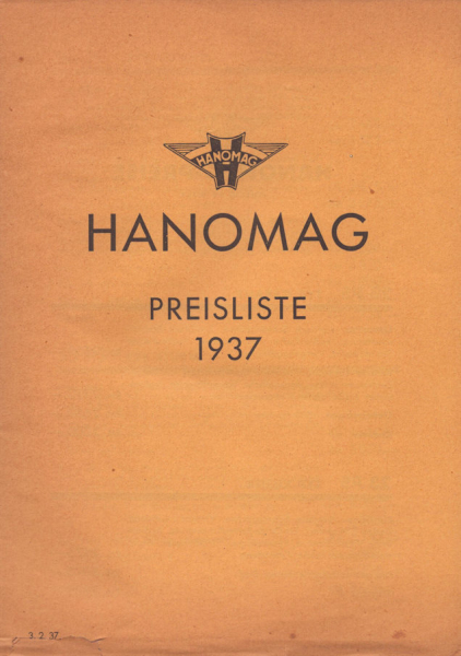 Hanomag Preisliste 3.2.1937