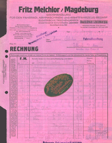 Fritz Hartenstein Erfurt Grosshandlung Rechnung 1928-1931