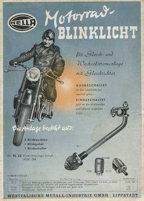 Hella Motorrad-Blinklicht Prospekt 1950er Jahre