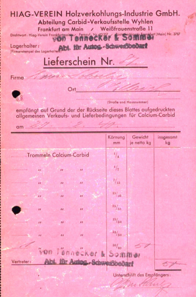 Hiag-Verein Frankfurt a. Main Lieferschein 1940