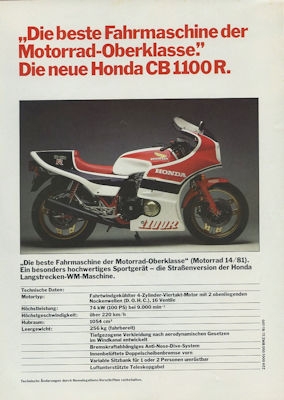 Honda CB 1100 R Prospekt 1982