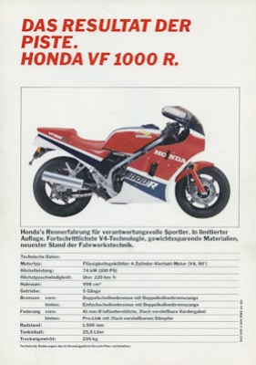 Honda VF 1000 R Prospekt 10.1983