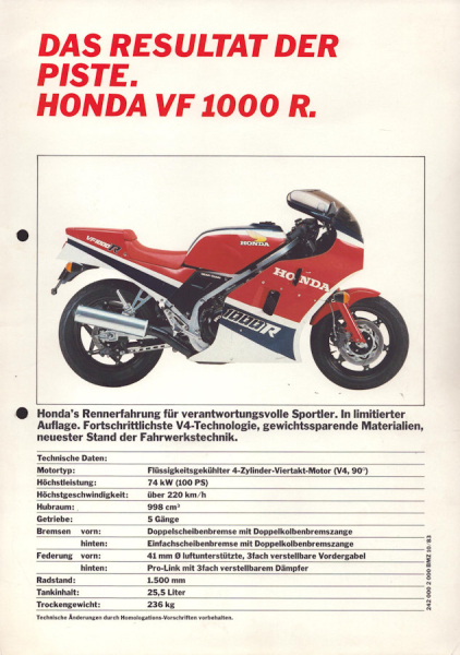 Honda VF 1000 R Prospekt 10.1983