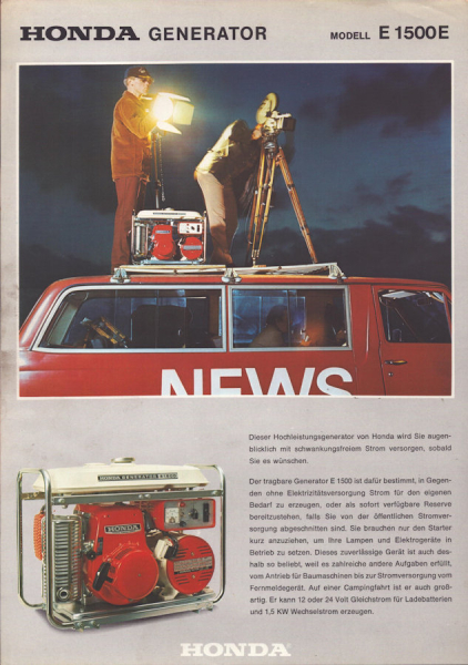 Honda Generator E 1500E Prospekt 1970er Jahre