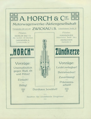Horch Zündkerze Prospekt 1910