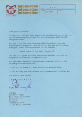 Horex / Zweirad Röth Mofa und Moped Ersatzteillisten 6.1979