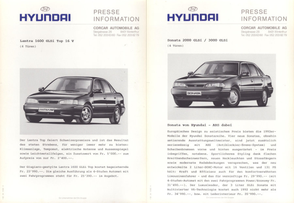 Hyundai Schweizer Presse Informationen 1992
