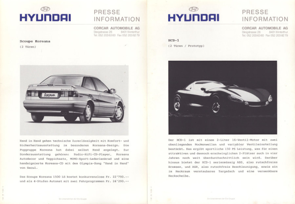 Hyundai Schweizer Presse Informationen 1992
