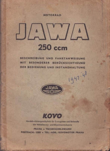 Jawa 250 ccm Bedienungsanleitung 9.1949