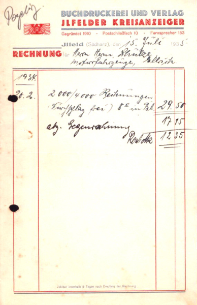 Jlfelder Kreisanzeiger Rechnung 1932-1935