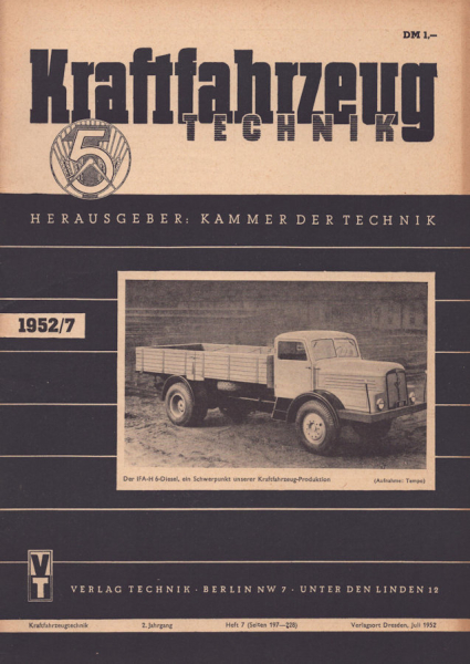 Kraftfahrzeugtechnik KFT 1952 Heft 7