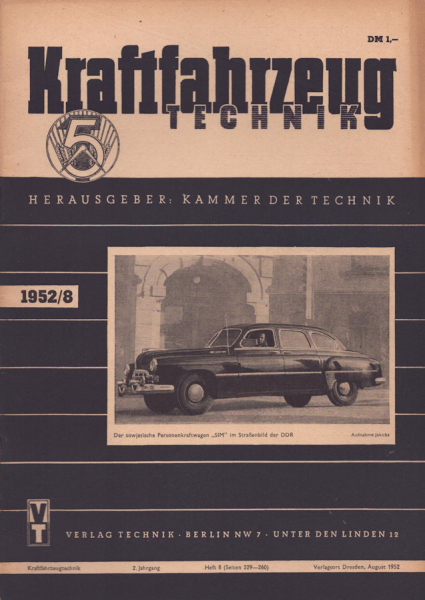 Kraftfahrzeugtechnik KFT 1952 Heft 8